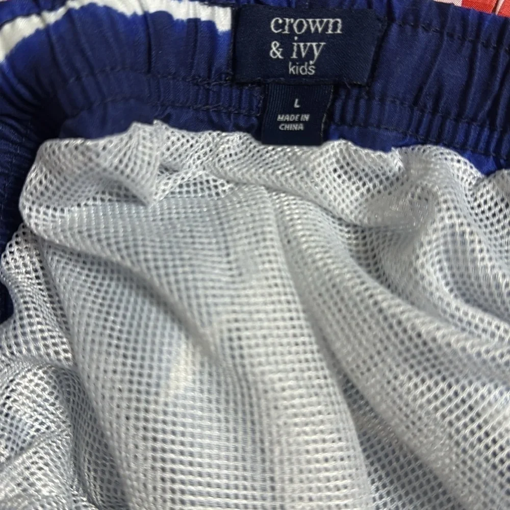 Crown & Ivy kids  blue and white Swim Trunks lg sw10